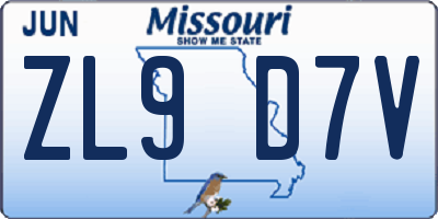 MO license plate ZL9D7V