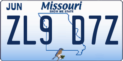 MO license plate ZL9D7Z