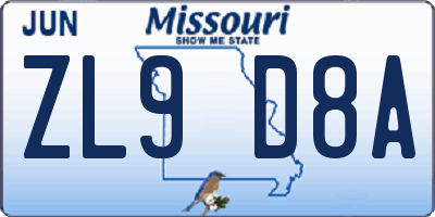 MO license plate ZL9D8A