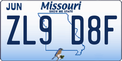 MO license plate ZL9D8F