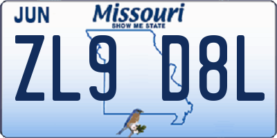 MO license plate ZL9D8L
