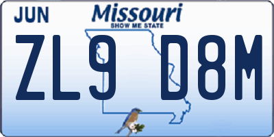 MO license plate ZL9D8M