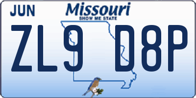 MO license plate ZL9D8P