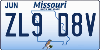 MO license plate ZL9D8V