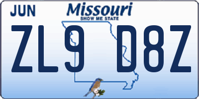 MO license plate ZL9D8Z