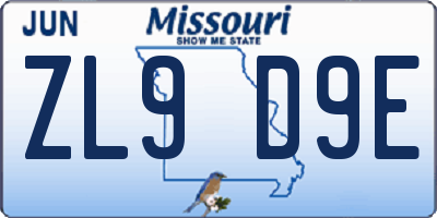 MO license plate ZL9D9E