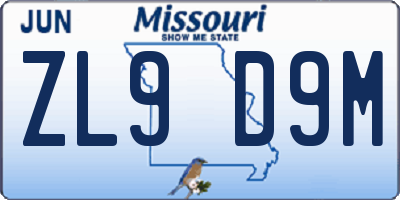 MO license plate ZL9D9M