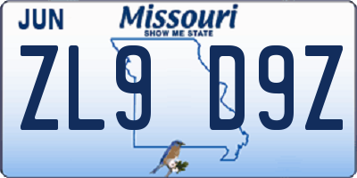 MO license plate ZL9D9Z