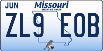 MO license plate ZL9E0B