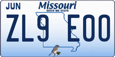 MO license plate ZL9E0O