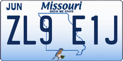 MO license plate ZL9E1J