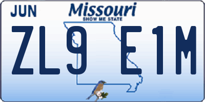 MO license plate ZL9E1M