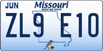 MO license plate ZL9E1O