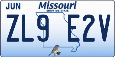 MO license plate ZL9E2V