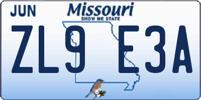 MO license plate ZL9E3A