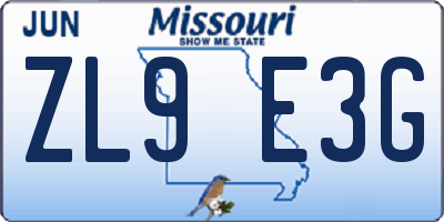 MO license plate ZL9E3G