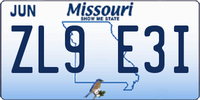 MO license plate ZL9E3I