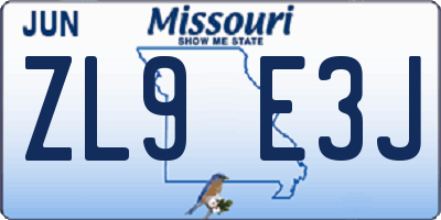 MO license plate ZL9E3J