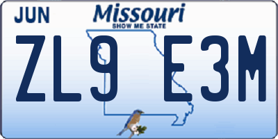 MO license plate ZL9E3M