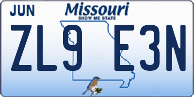 MO license plate ZL9E3N