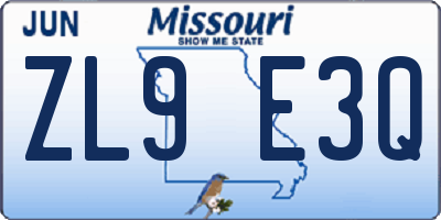 MO license plate ZL9E3Q