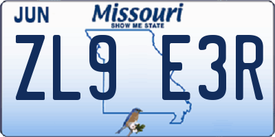MO license plate ZL9E3R