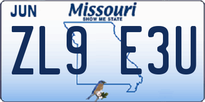 MO license plate ZL9E3U