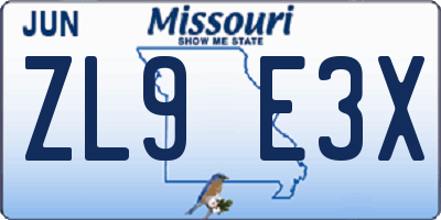 MO license plate ZL9E3X
