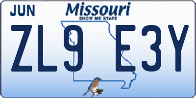 MO license plate ZL9E3Y