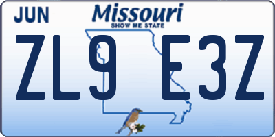 MO license plate ZL9E3Z