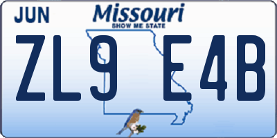 MO license plate ZL9E4B