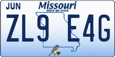 MO license plate ZL9E4G