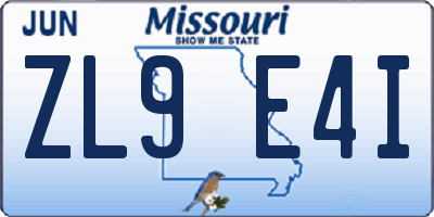 MO license plate ZL9E4I