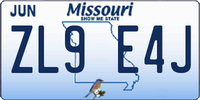 MO license plate ZL9E4J