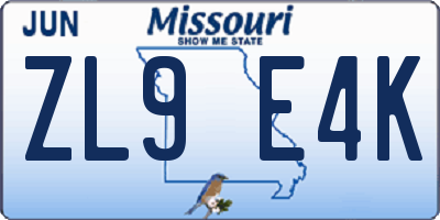 MO license plate ZL9E4K