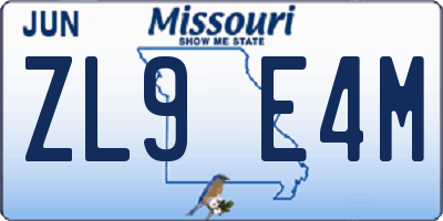 MO license plate ZL9E4M
