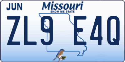 MO license plate ZL9E4Q