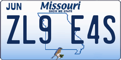 MO license plate ZL9E4S