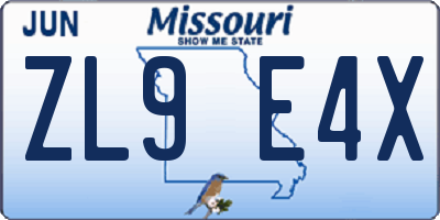 MO license plate ZL9E4X