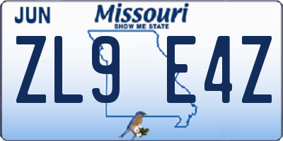 MO license plate ZL9E4Z