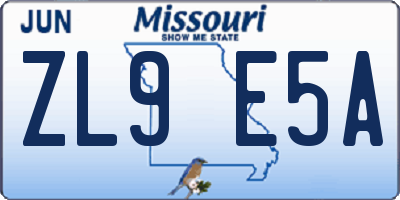 MO license plate ZL9E5A