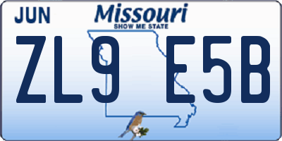 MO license plate ZL9E5B