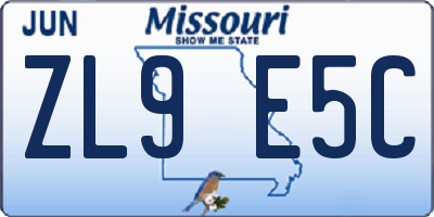 MO license plate ZL9E5C