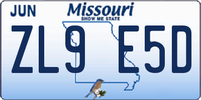 MO license plate ZL9E5D