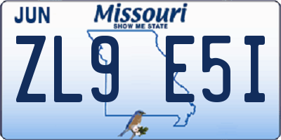 MO license plate ZL9E5I