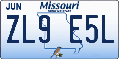 MO license plate ZL9E5L
