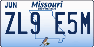 MO license plate ZL9E5M