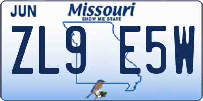 MO license plate ZL9E5W