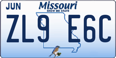 MO license plate ZL9E6C