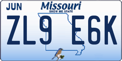 MO license plate ZL9E6K